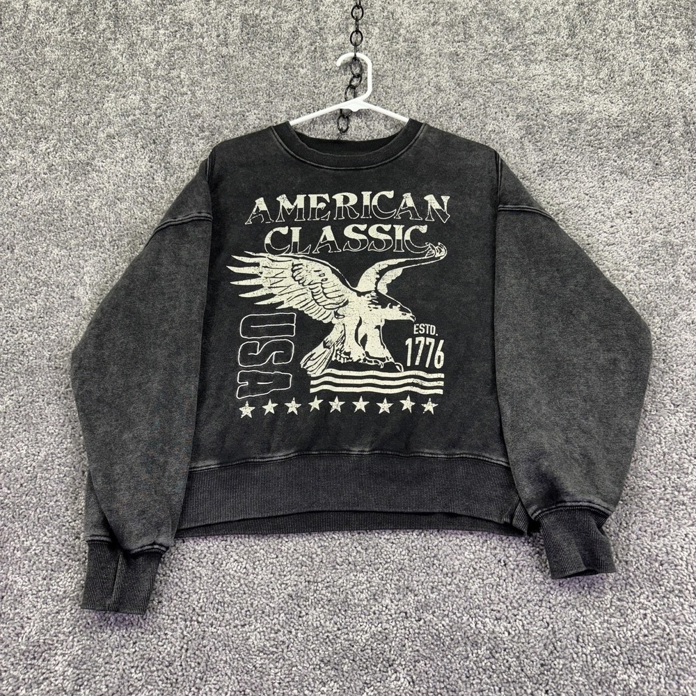 Zoe + Liv Sweatshirt Womens Small Gray Fleece American Classic USA 1776 Eagle